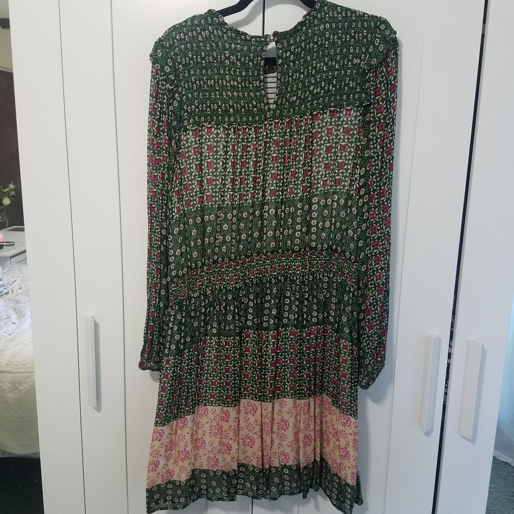 Anthropologie Green Floral Long-Sleeve Smocked Midi Dress - Picture 10 of 10